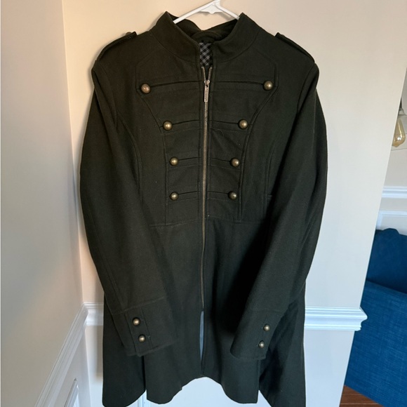 Y2K Steve Madden Sz XL Wool Blend Dark Olive Wool Blend Army Heavyweight Coat - Picture 3 of 11